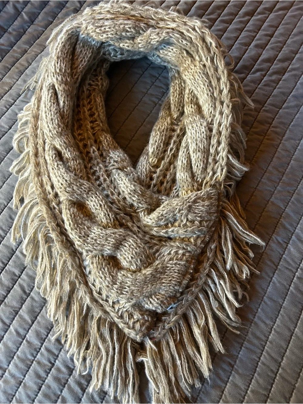 Fringe cowl neck knit scarf